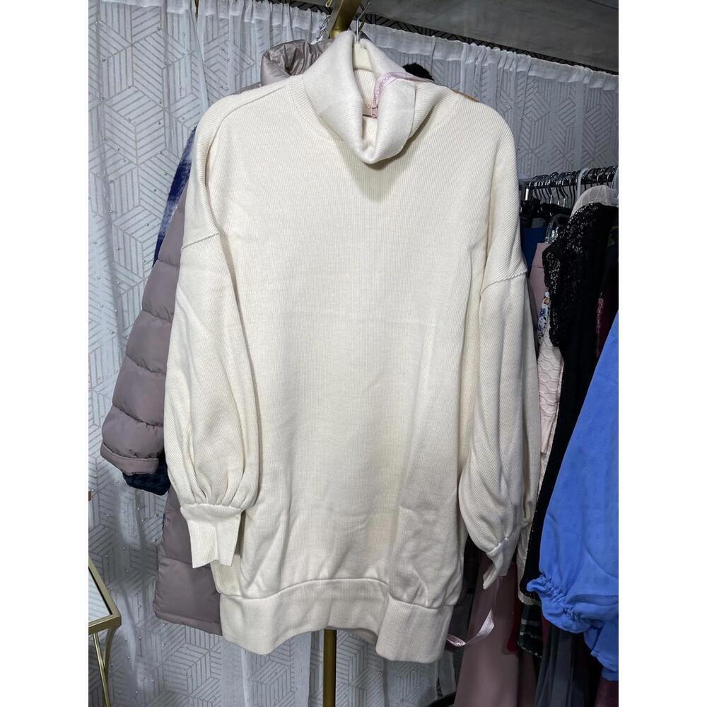 Choosy Cream Turtleneck Oversized Balloon Sleeve Boyfriend Sweater Size Large